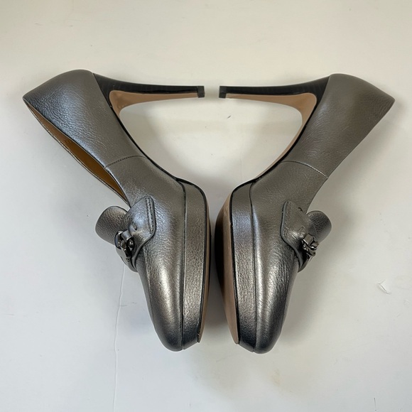 Coach Metallic Silver Leather Platform Loafers Size 6.5B - Picture 5 of 12